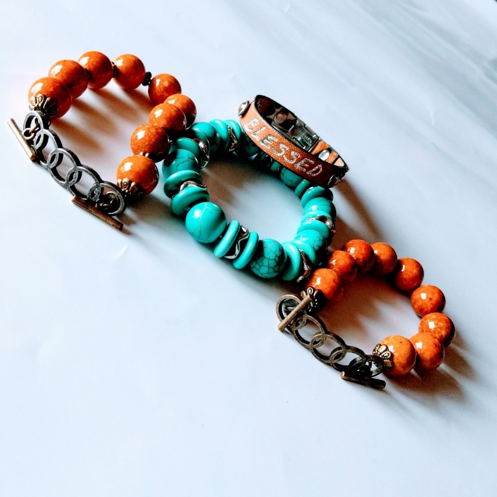 4 pc NEW Bracelet set leather beads
